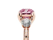Cushion Cut Hidden Halo Three Stone Engagement Ring Setting for a Fancy Pink Lab-Grown Diamond | Rose Gold