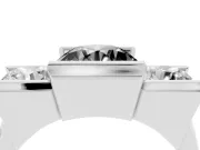 Fancy Black Round Cut Diamond Three-Stone Channel Set Ring Set in Platinum with Smooth Polished Band