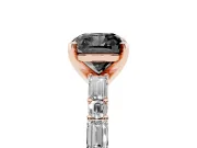 Fancy Black Cushion Cut Diamond Solitaire Set in Rose gold with Side Baguettes and Channel Set Band
