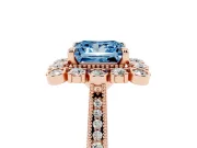 Fancy Blue Princess Cut Diamond Halo Milgrain Pavé Ring Set in Rose gold with Prong Setting