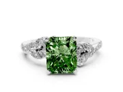 Fancy Green Radiant Cut Diamond Solitaire Ring Set in Silver with Marquise Twist Band and Prong Setting