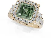 Asscher Cut Halo Engagement Ring Setting for a Fancy Green Lab-Grown Diamond | Graduated Channel Band | Yellow Gold