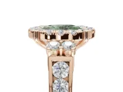 Oval Halo Engagement Ring Setting for a Fancy Green Lab-Grown Diamond | Side Clusters | Rose Gold