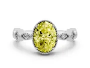 Fancy Yellow Oval Cut Diamond Milgrain Marquise Twist Band Ring Set in Platinum with Prong Setting
