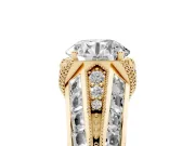 Round Vintage Milgrain Hidden Halo Engagement Ring Setting | Channel-Set Shoulders | Yellow Gold