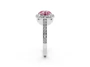 Fancy Pink Round Cut Diamond Floral Halo Ring Set in Platinum with Pavé Band and Prong Setting