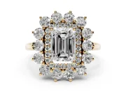 Emerald Cut Floral Double Halo Engagement Ring Setting | Plain Band | Yellow Gold