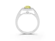 Fancy Yellow Pear Cut Diamond Halo Pavé Engagement Ring Set in Platinum with Bezel Setting