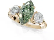 Marquise Three Stone Engagement Ring Setting for a Fancy Green Lab-Grown Diamond | Tapered Pave Band | Yellow Gold