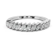 Marquise Lab-Grown Diamond Slanted Half Eternity Wedding Band | Tip Cups | White Gold