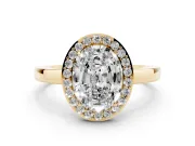 Oval Cut Diamond Halo Ring Set in Yellow gold with Solitaire Band and Prong Setting