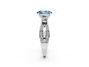 Fancy Blue Three-Stone Oval Cut Diamond Twist Band Ring Set in White gold with Pavé Accents and Prong Setting
