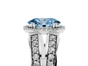 Fancy Blue Oval Cut Diamond Halo Ring Set in Silver with Double Pavé Split Shank
