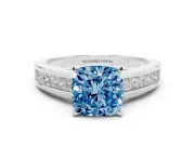 Cushion Cut Channel Engagement Ring Setting for a Fancy Blue Lab-Grown Diamond | Sterling Silver