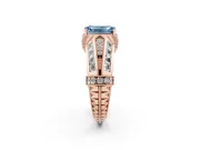Fancy Blue Emerald Cut Diamond Vintage-Inspired Milgrain Ring Set in Rose gold with Accent Split Shank