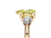 Pear-Shaped Hidden Halo Three Stone Engagement Ring Setting for a Fancy Yellow Lab-Grown Diamond | Yellow Gold