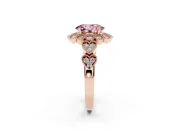 Oval Scalloped Halo Engagement Ring Setting for a Fancy Pink Lab-Grown Diamond | Heart Pavé Band | Rose Gold