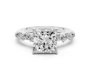 Princess Cut Solitaire Engagement Ring Setting | Graduated Scattered Accents | White Gold