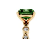 Fancy Green Asscher Cut Diamond Solitaire Engagement Ring Set in Yellow gold with Milgrain Bezel Accent Band
