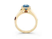 Fancy Blue Radiant Cut Diamond Halo Ring Set in Yellow gold with Cathedral Band and Prong Setting