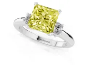 Fancy Yellow Three-Stone Princess Cut Diamond Ring Set in Silver with Prong Setting and Plain Band