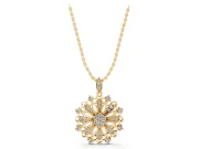Round Lab-Grown Diamond Cluster Milgrain Floral Pendant Necklace | Openwork Medallion | Yellow Gold