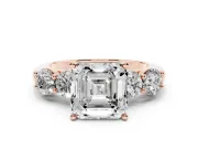 Asscher Cut Five Stone Engagement Ring Setting | Prong Set Side Stones | Rose Gold