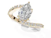 Pear-Shaped Bypass Pavé Solitaire Engagement Ring Setting | Swirl Band | Yellow Gold