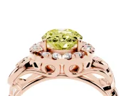 Fancy Yellow Oval Cut Diamond Halo Ring Set in Rose gold with Scrollwork Band and Prong Setting