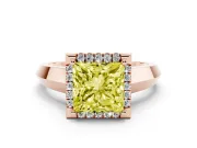 Fancy Yellow Princess Cut Diamond Halo Ring Set in Rose gold with Cathedral Band and Prong Setting