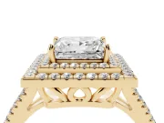 Princess Cut Double Halo Split Shank Engagement Ring Setting | Pavé Shoulders | Yellow Gold