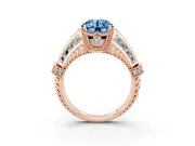 Round Vintage Milgrain Engagement Ring Setting for a Fancy Blue Lab-Grown Diamond | Hidden Halo | Rose Gold