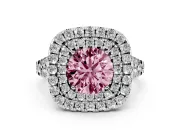 Round Halo Split Shank Engagement Ring Setting for a Fancy Pink Lab-Grown Diamond | Pavé Strands | White Gold