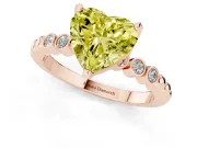 Fancy Yellow Heart Cut Diamond Solitaire Engagement Ring Set in Rose gold with Bezel Accents on Beaded Band