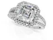 Asscher Cut Halo Split Shank Engagement Ring Setting | Pavé Shoulders | Platinum