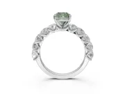 Cushion Cut Side Stone Engagement Ring Setting for a Fancy Green Lab-Grown Diamond | Scalloped Prong Accents | Platinum