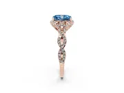 Radiant Cut Milgrain Halo Engagement Ring Setting for a Fancy Blue Lab-Grown Diamond | Graduated Shoulders | Rose Gold
