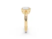 Asscher Cut Diamond Halo Engagement Ring Set in Yellow gold with Plain Split Shank and Prong Setting