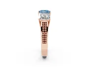 Princess Cut Three Stone Engagement Ring Setting for a Fancy Blue Lab-Grown Diamond | Beaded Shoulders | Rose Gold