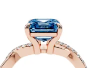 Fancy Blue Asscher Cut Diamond Twist Band Solitaire Set in Rose gold with Pavé Accents and Prong Setting