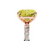Fancy Yellow Radiant Cut Diamond Solitaire Ring Set in Rose gold with Round Pavé Band and Prong Setting