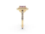 Emerald Cut Double Halo Engagement Ring Setting for a Fancy Pink Lab-Grown Diamond | Pave Shoulders | Yellow Gold