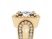 Emerald Cut Vintage Milgrain Halo Engagement Ring Setting | Open Loop Pave Shoulders | Yellow Gold