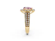 Fancy Pink Pear Cut Diamond Halo Engagement Ring Set in Yellow gold with Split Shank and Prong Setting