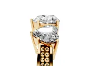 Heart-Shaped Three Stone Engagement Ring Setting | Beaded Shoulders | Yellow Gold