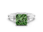 Princess Cut 3 Stone Engagement Ring Setting for a Fancy Green Lab-Grown Diamond | Sterling Silver - Design NV-24494