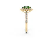 Oval Scalloped Halo Engagement Ring Setting for a Fancy Green Lab-Grown Diamond | Single Row Pave | Yellow Gold