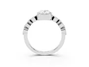 Oval Cut Diamond Vintage-Inspired Milgrain Ring Set in Silver with Marquise Stations of Round Accents