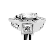 Pear Cut Diamond Milgrain Halo Ring Set in Platinum with Split Shank