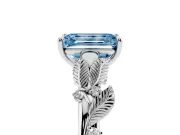 Emerald Cut Leaf Solitaire Engagement Ring Setting for a Fancy Blue Lab-Grown Diamond | Sterling Silver